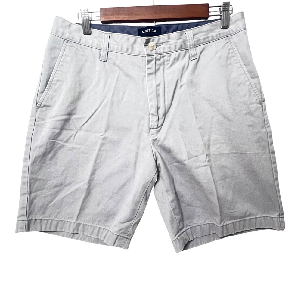 Nautica Deck Shorts Mens Light Grey Cotton Chino Shorts 32W Nautical Preppy